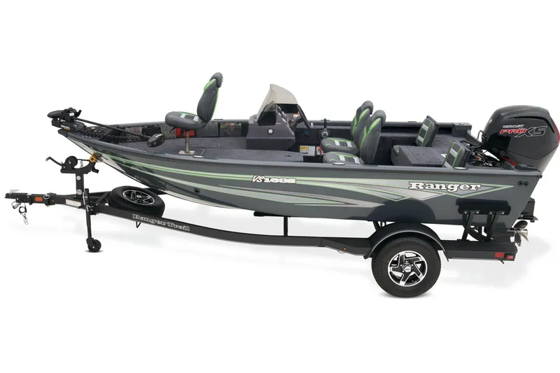 Slide: The Image of 2026 Ranger VS1682SC Reata boat parked on trailer outdoors. - 3