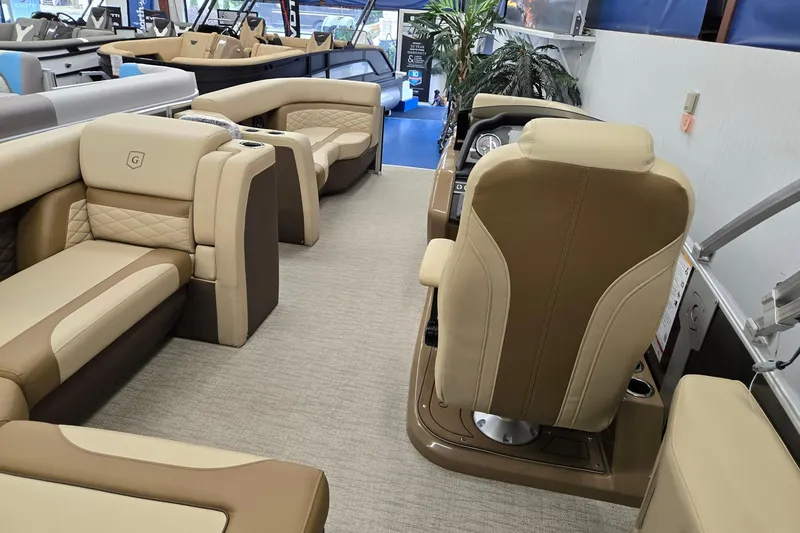 Slide: The Image of Luxurious interior of 2026 Godfrey Monaco 215 C pontoon boat with plush seating. - 20