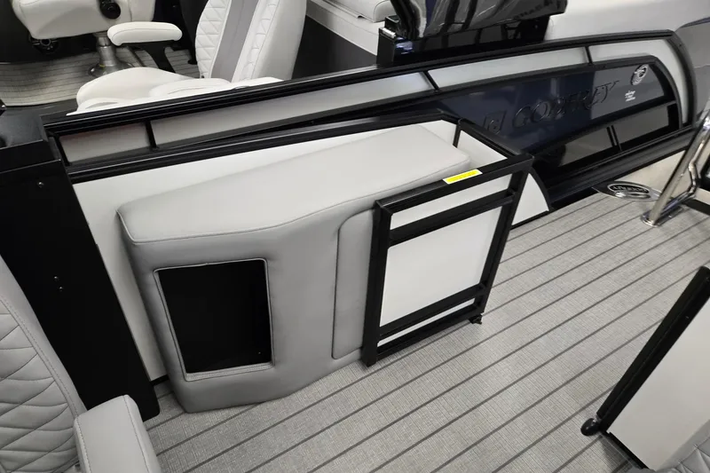 Slide: The Image of Interior of 2026 Godfrey Monaco 235 QSB boat with modern seating and sleek design. - 24