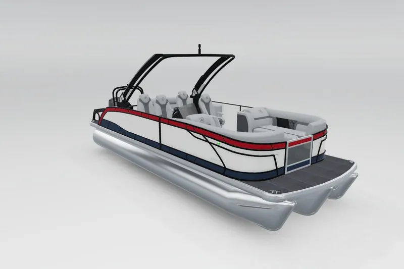 Slide: The Image of 2026 Godfrey Monaco 235 QSB pontoon boat with sleek design and modern seating. - 39