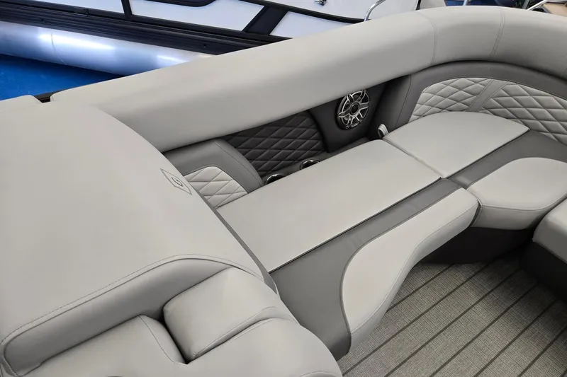 Slide: The Image of Luxurious seating on 2026 Godfrey Monaco 235 QSB pontoon boat, featuring elegant design and comfort. - 9