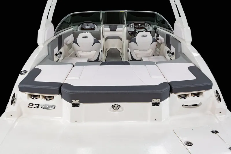 Slide: The Image of Manufacturer Provided Image: 2020 Chaparral 23 SSi boat interior with white and gray seating. - 22