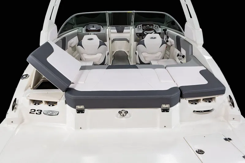Slide: The Image of Manufacturer Provided Image: 2020 Chaparral 23 SSi boat interior with adjustable seating and modern dashboard. - 23