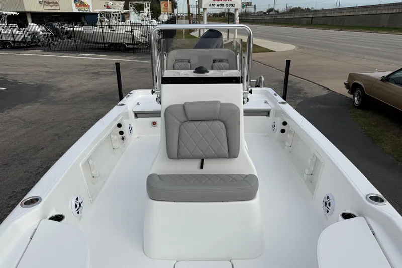 Slide: The Image of 2026 Blazer PureBay 2200 boat interior with gray seating and modern design. - 40