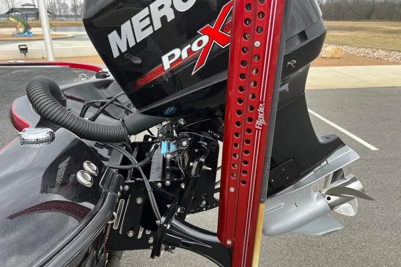 Slide: The Image of 2017 Legend Boats V21 with Mercury Pro X engine and red Power-Pole Blade. - 4