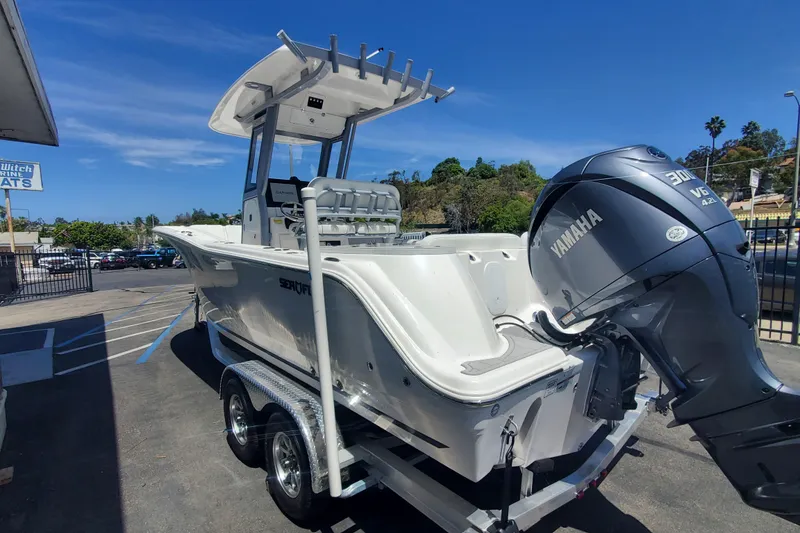 Slide: The Image of 2026 Sea Fox 248 Commander boat with Yamaha 300 V6 engine on a trailer. - 3
