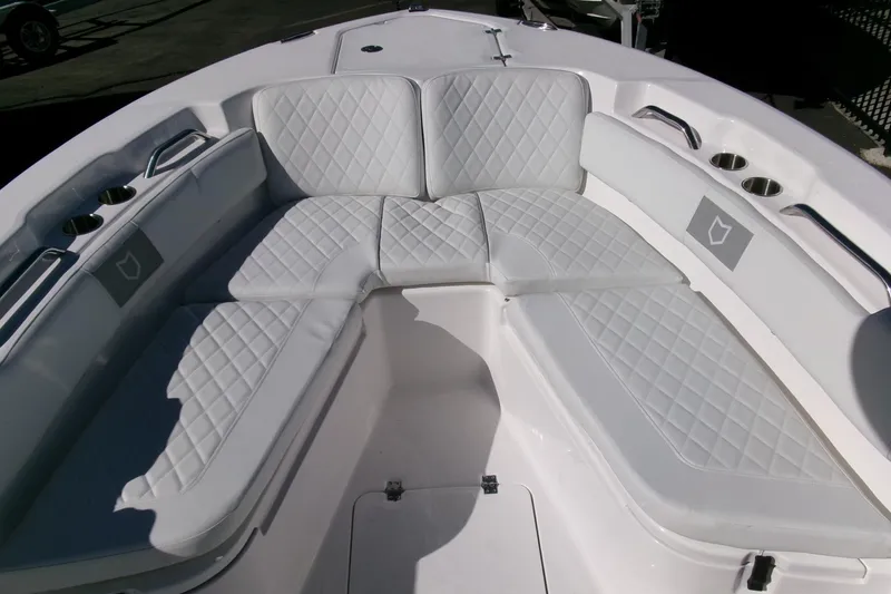 Slide: The Image of Luxurious seating on 2026 Sea Fox 248 Commander boat with diamond-stitched upholstery. - 6