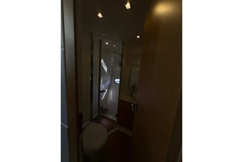 Slide: The Image of Bathroom interior of 2017 Schaefer 56 yacht with modern fixtures and lighting. - 32