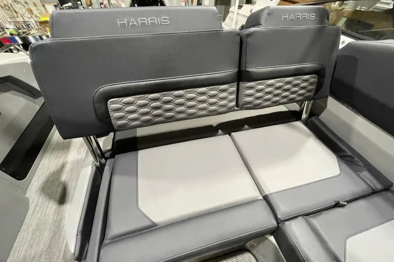 Slide: The Image of 2026 Harris Crowne 250 boat seats with sleek, modern design and textured upholstery. - 18