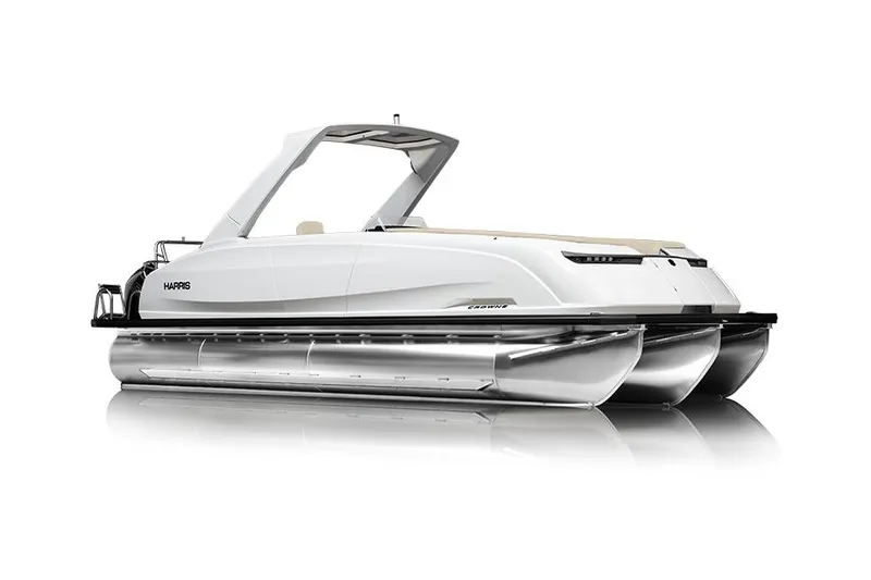 Slide: The Image of Interior seating of 2026 Harris Crowne 250 boat with modern design and cup holders. - 26