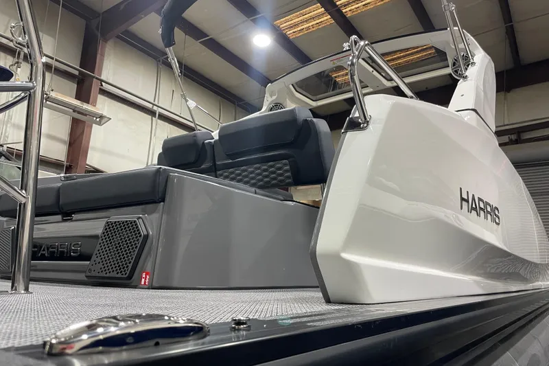 Slide: The Image of 2026 Harris Crowne 250 boat interior with sleek seating and modern design. - 4
