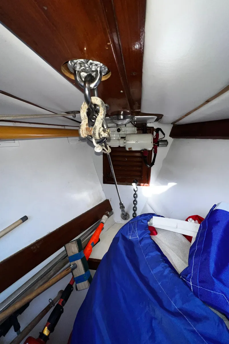 Slide: The Image of Interior of 1981 Cheoy Lee Golden Wave sailboat with ropes and equipment. - 28