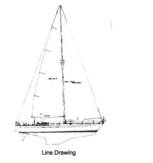 Slide: The Image of Line drawing of 1981 Cheoy Lee Golden Wave sailboat, side view. - 44