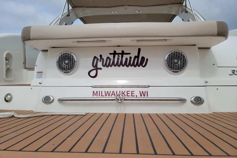 Slide: The Image of 2015 Formula 350 Sun Sport boat with "Gratitude" name, docked in Milwaukee, WI. - 8