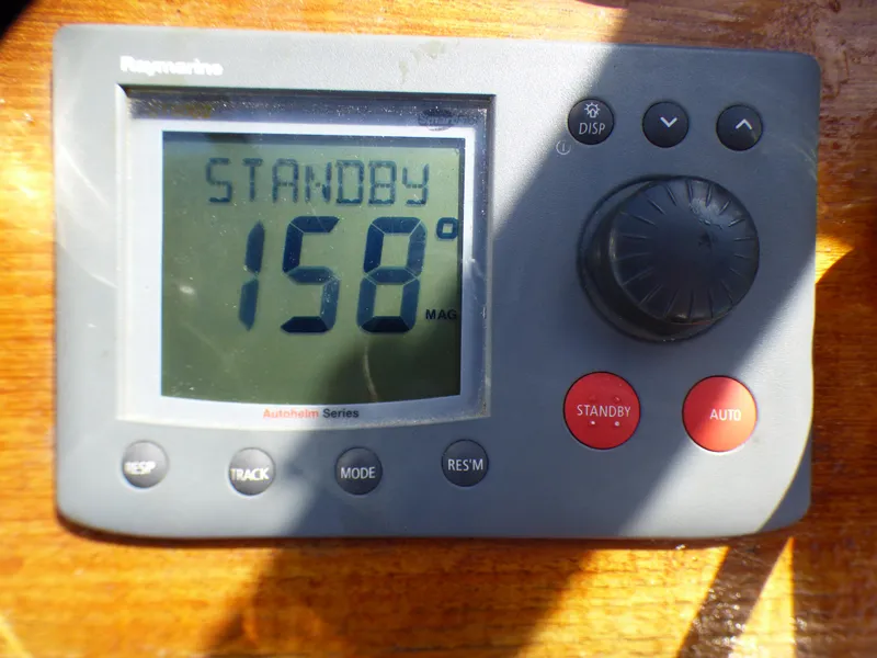 Slide: The Image of Raymarine autopilot display showing 158 degrees on a Spindrift 39 ft. Aft Cabin Twin Diesel. - 20