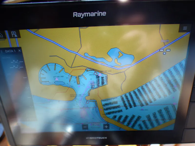 Slide: The Image of Raymarine navigation display on 1984 Spindrift 39 ft. Aft Cabin Twin Diesel boat. - 21