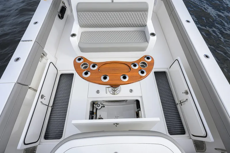 Slide: The Image of 2024 Valhalla Boatworks V-41 interior with seating and rod holders. - 25