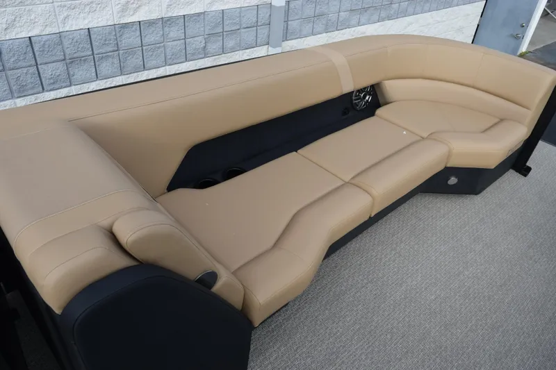 Slide: The Image of Luxurious tan seating in 2026 Evotti 525QL boat interior. - 14