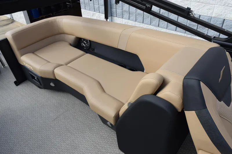 Slide: The Image of Luxurious seating in the 2026 Evotti 525QL boat, featuring beige upholstery and modern design. - 9