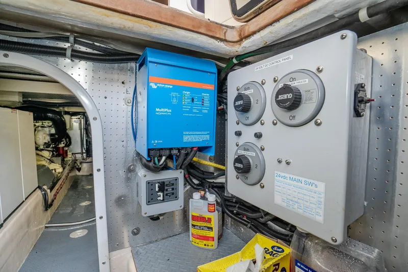 Slide: The Image of Electrical control panel in 2001 Fleming 55 Pilothouse engine room. - 89