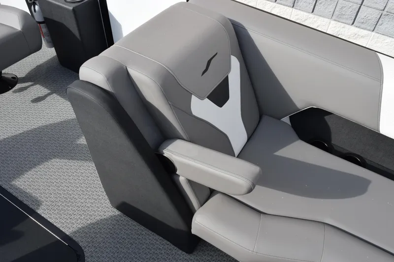 Slide: The Image of Gray leather seat in 2026 Evotti 523CS boat interior. - 20