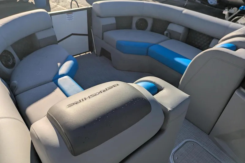 Slide: The Image of Luxurious seating on 2026 Berkshire 23SB2 STS pontoon boat, featuring modern design and comfort. - 13
