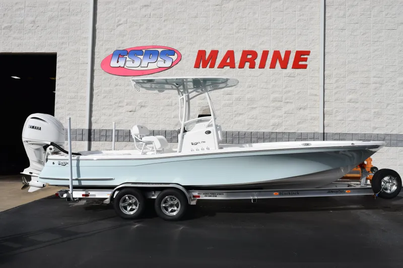 The Image of 2026 BlackJack 256 Bay boat on trailer at GSPS Marine dealership. - 1