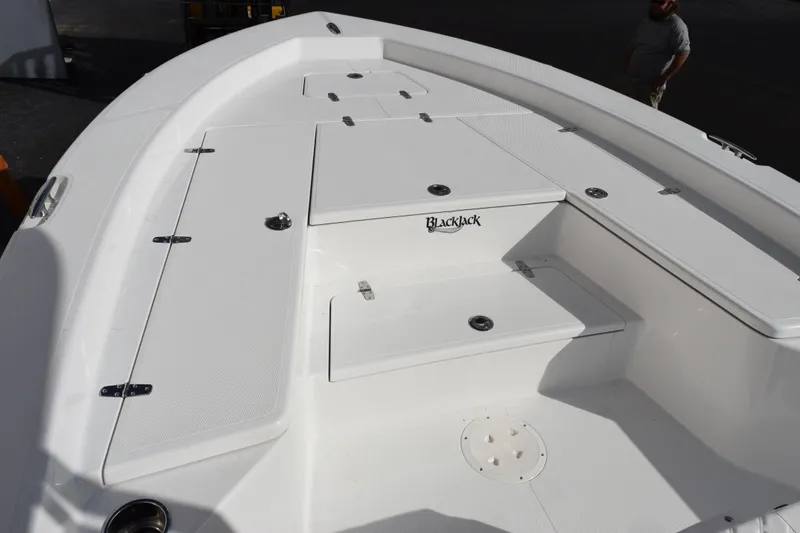 Slide: The Image of 2026 BlackJack 256 Bay boat deck with storage compartments. - 12