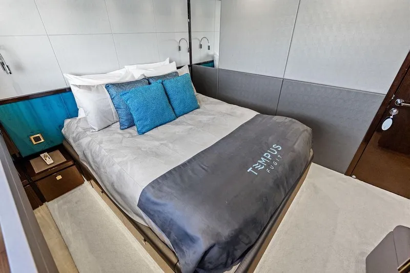 Slide: The Image of Luxurious bedroom interior of 2019 Sunseeker 76 Yacht with elegant bedding and decor. - 24