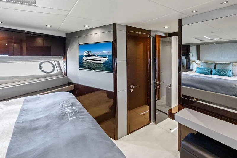 Slide: The Image of Luxurious interior of 2019 Sunseeker 76 Yacht with modern bedroom design. - 28
