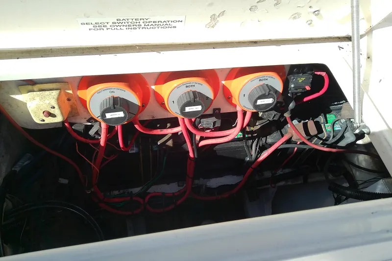 Slide: The Image of Battery switches and wiring in a 1995 Grady-White Sailfish 272 boat. - 36