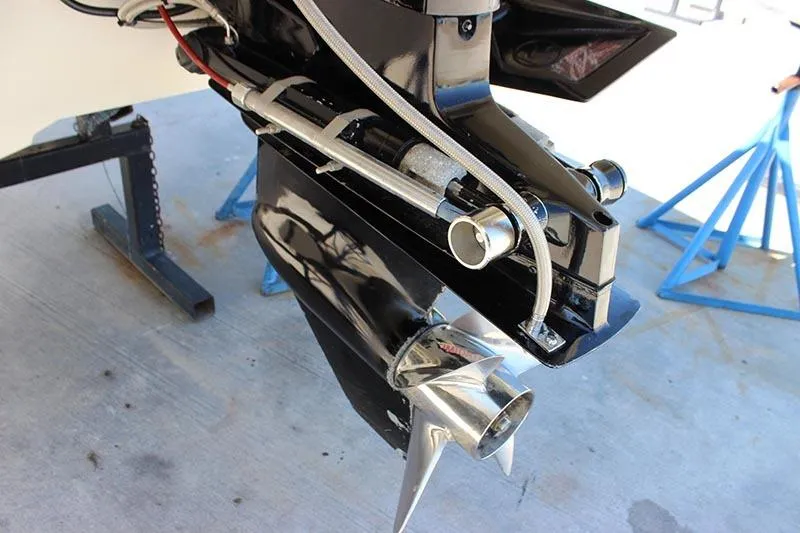 Slide: The Image of Close-up of a 2000 Fountain 32 Fever boat's propeller and drive system. - 20