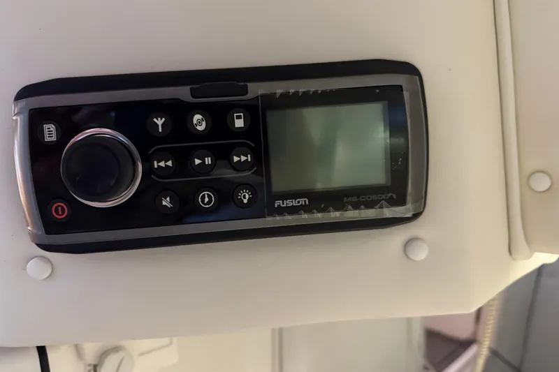 Slide: The Image of Fusion MS-CD600 stereo system on 2004 Fountain 38 Lightning boat dashboard. - 16