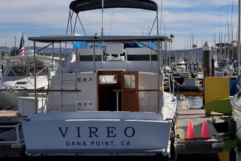 Slide: The Image of 1972 Gandy Flybridge boat "Vireo" docked at Dana Point marina. - 4