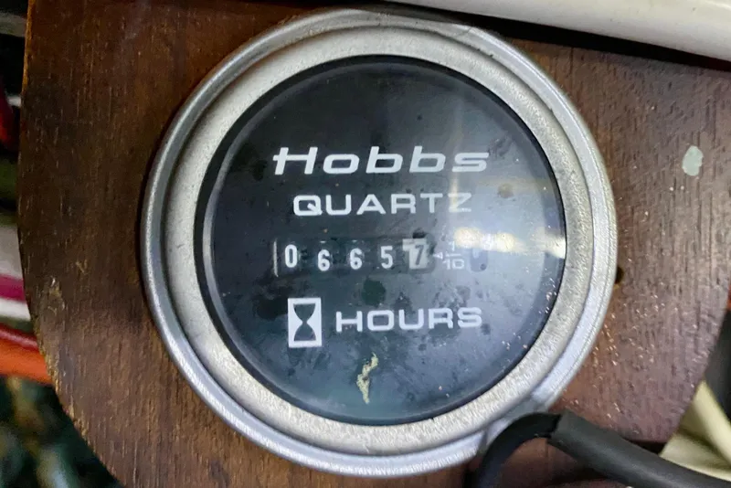 Slide: The Image of 1971 Hatteras 43 Double Cabin yacht identification plate, weathered and rusted. - 106