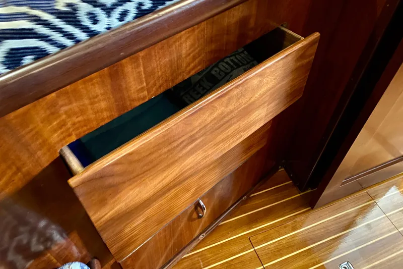 Slide: The Image of Wooden cabinet handle on 1971 Hatteras 43 Double Cabin boat. - 68