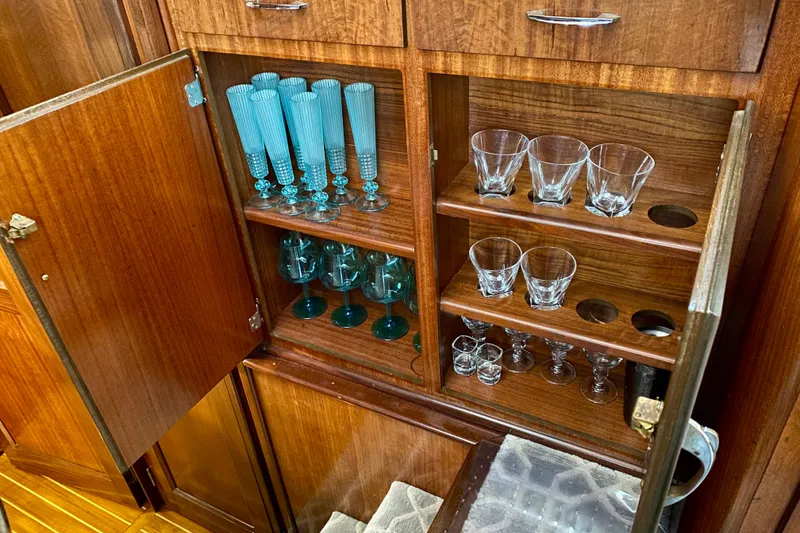 Slide: The Image of Wooden interior stairs on a 1971 Hatteras 43 Double Cabin yacht. - 73