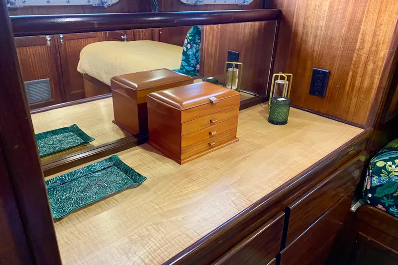 Slide: The Image of Wall-mounted fan inside 1971 Hatteras 43 Double Cabin, featuring wooden paneling. - 83