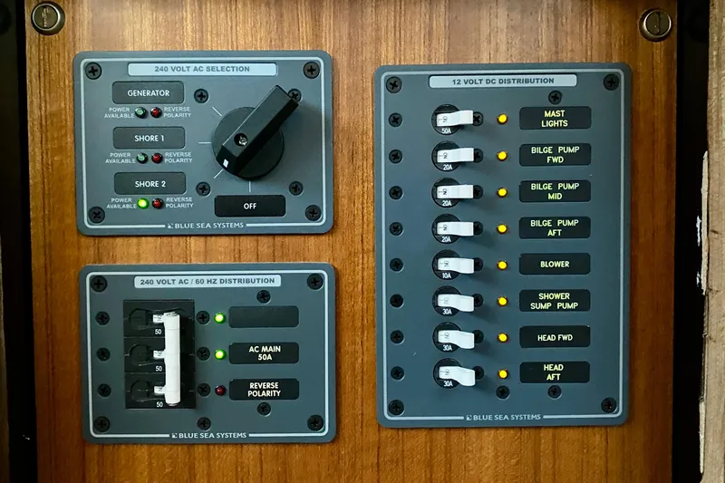 Slide: The Image of Engine room of 1971 Hatteras 43 Double Cabin with machinery and wiring. - 95