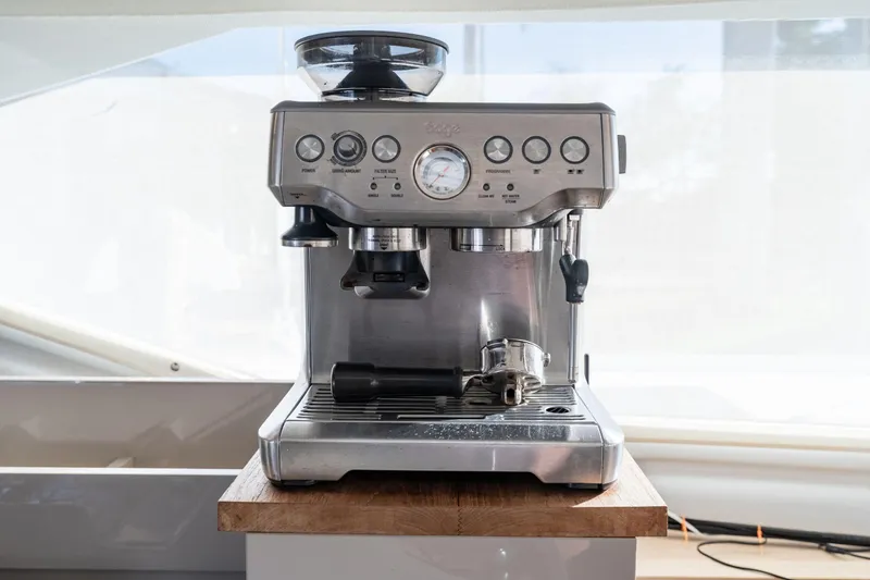 Slide: The Image of Espresso machine on Fountaine Pajot 47 yacht, 2019 model, with modern stainless steel design. - 21