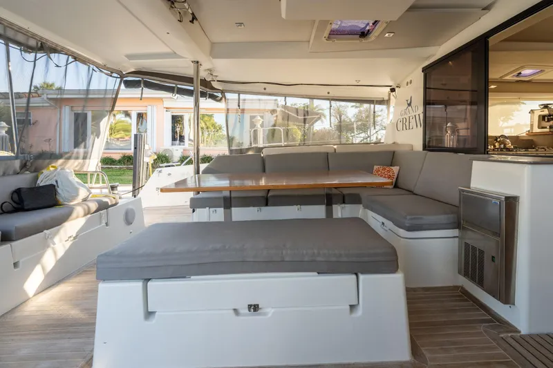 Slide: The Image of Spacious interior of 2019 Fountaine Pajot 47 catamaran with comfortable seating and dining area. - 44