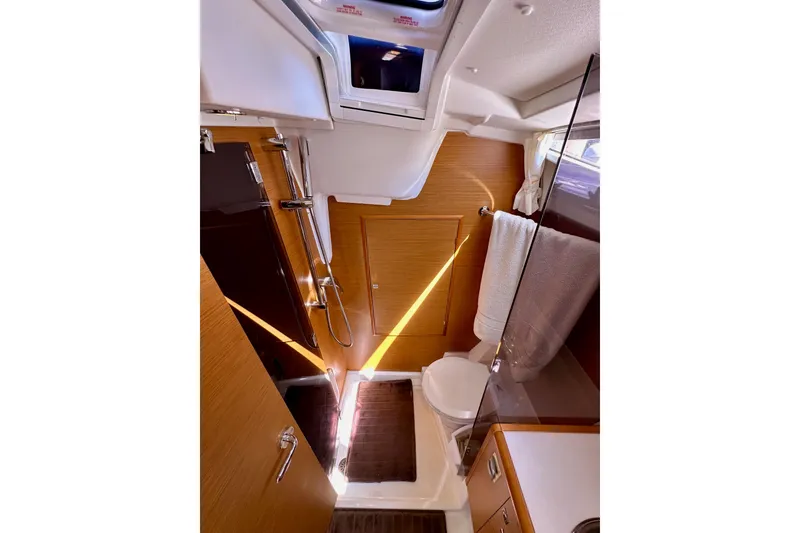 Slide: The Image of Interior of 2015 Jeanneau Sun Odyssey 409 yacht bathroom with modern fixtures. - 54