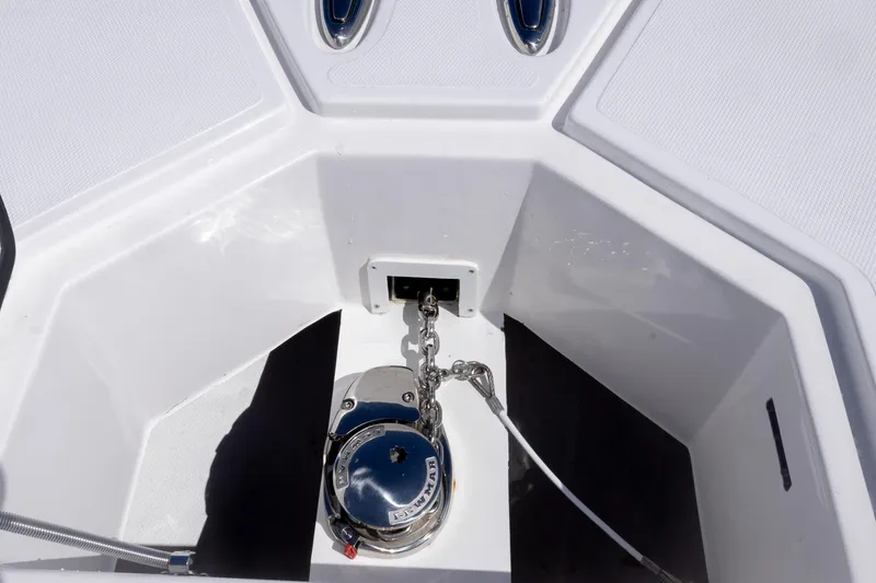 Slide: The Image of Anchor compartment of 2025 Streamline R 35 boat with chain and winch. - 15