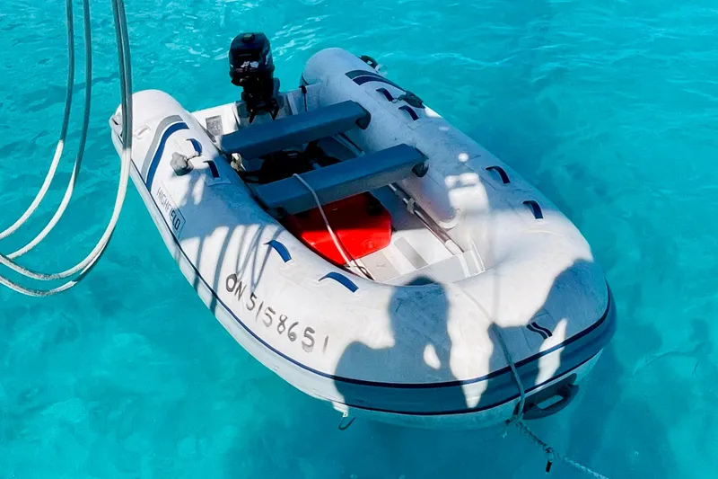 Slide: The Image of Inflatable boat on clear blue water, Gulfstar HIRSCH 1986 model. - 19