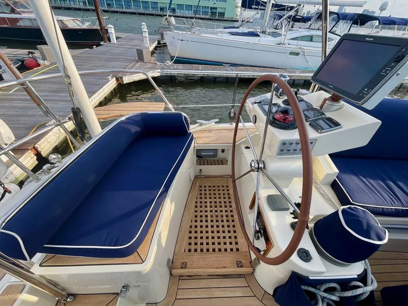 Slide: The Image of Cockpit of 2010 Southerly 57 RS yacht with blue cushions. - 13