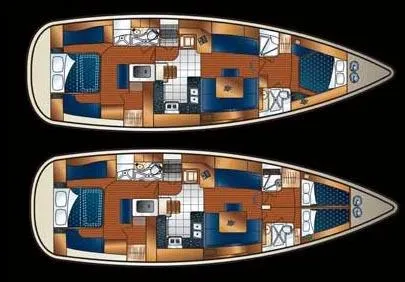 Slide: The Image of 2009 Hunter 50 Center Cockpit sailboat interior with steering wheel and navigation equipment. - 9