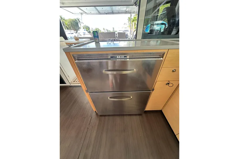 Slide: The Image of Stainless steel double-drawer refrigerator in 2017 Lagoon 52 F yacht kitchen. - 24