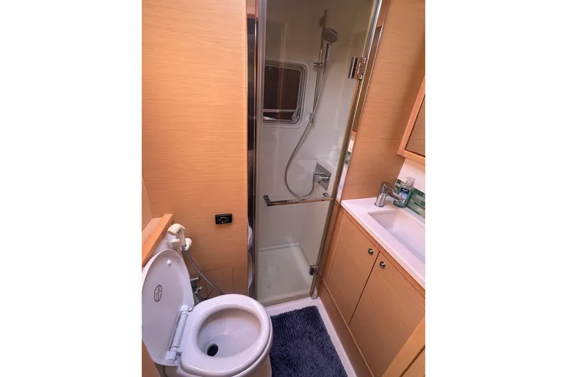 Slide: The Image of Bathroom interior of 2017 Lagoon 52 F yacht with shower and sink. - 48