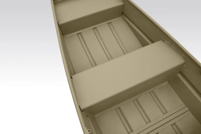 Slide: The Image of 2026 Tracker Grizzly 10 Jon boat interior, showcasing seating and storage areas. - 4