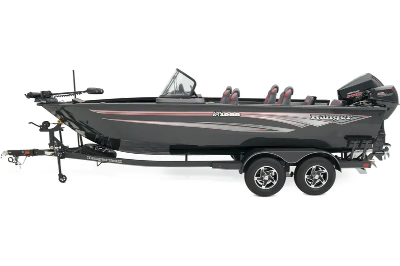 Slide: The Image of Interior of 2026 Ranger VX1988 WT boat with red and gray seating. - 3